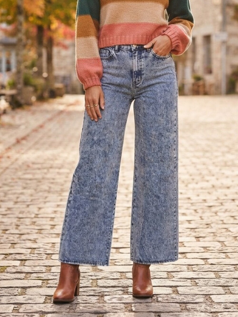 Mid Rise Acid Wash Super Wide Leg Retro Denim Jeans Size 2 Button Fly Universal